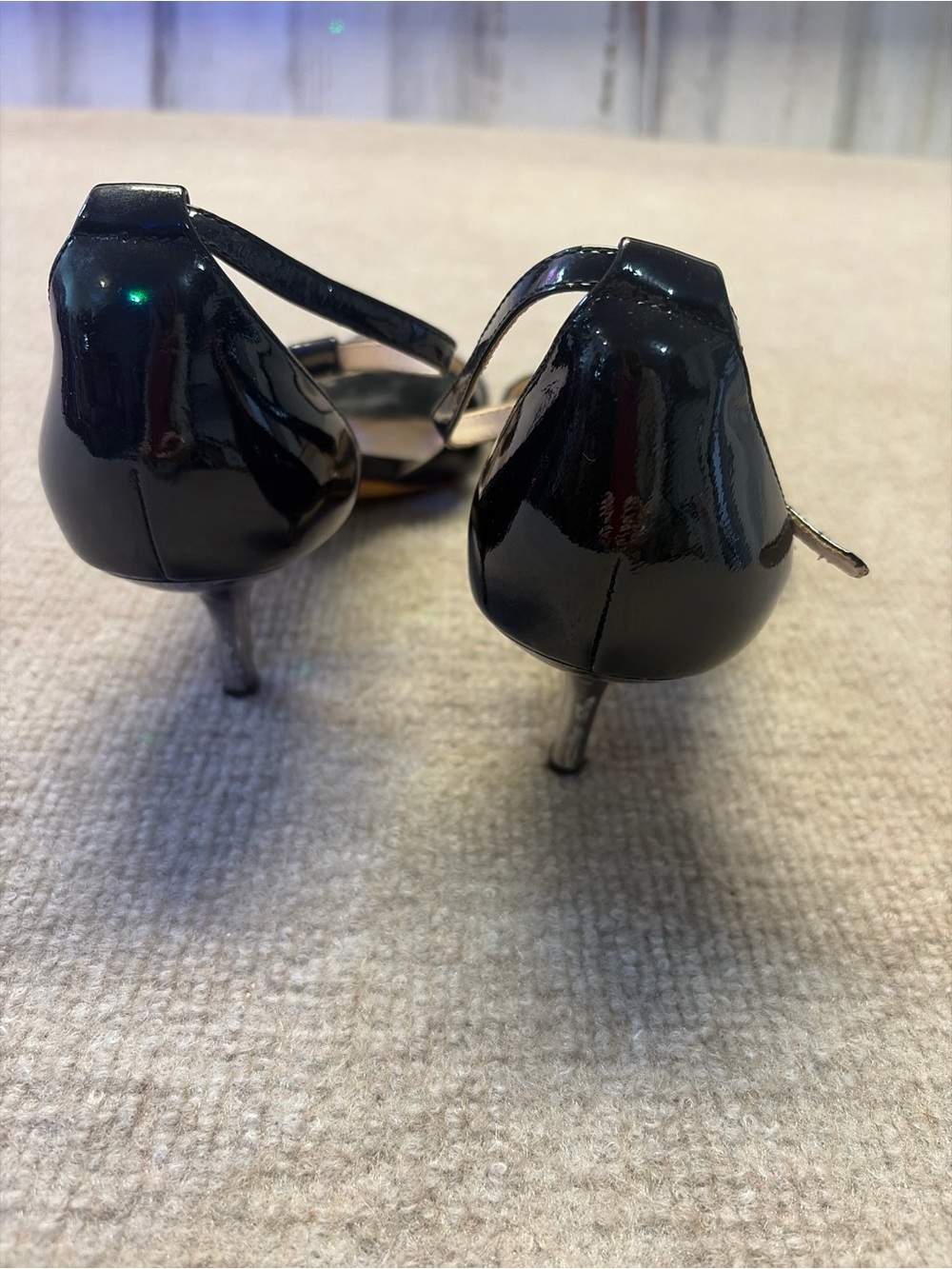 Coach Black Patent Leather T-Strap Sandals with Silver Medallion Accent - Picture 5 of 5